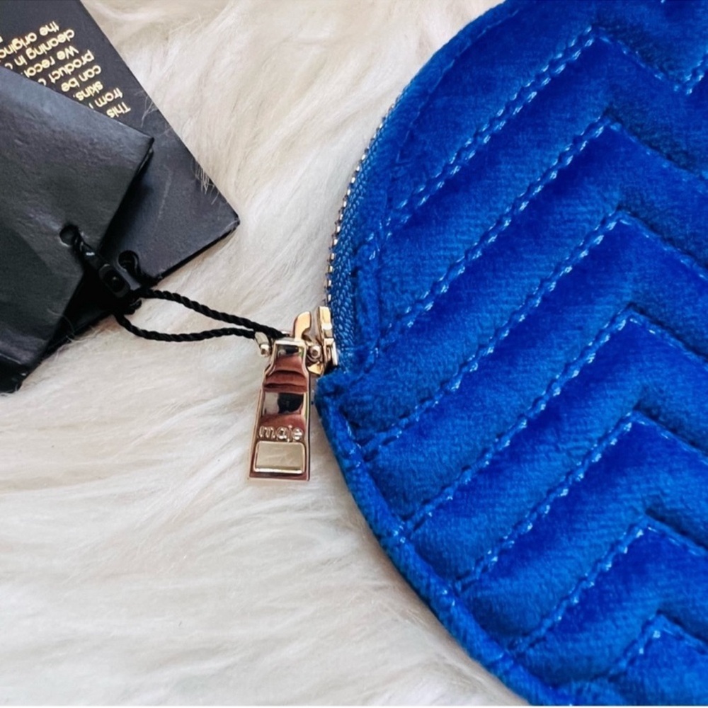 New! MAJE Quilted Round Coin Purse Wallet  Electric Blue Velvet - Picture 5 of 9